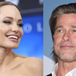 Brad Pitt and Angelina Jolie smiling at a past public event, symbolizing the resolution of their eight-year divorce battle.