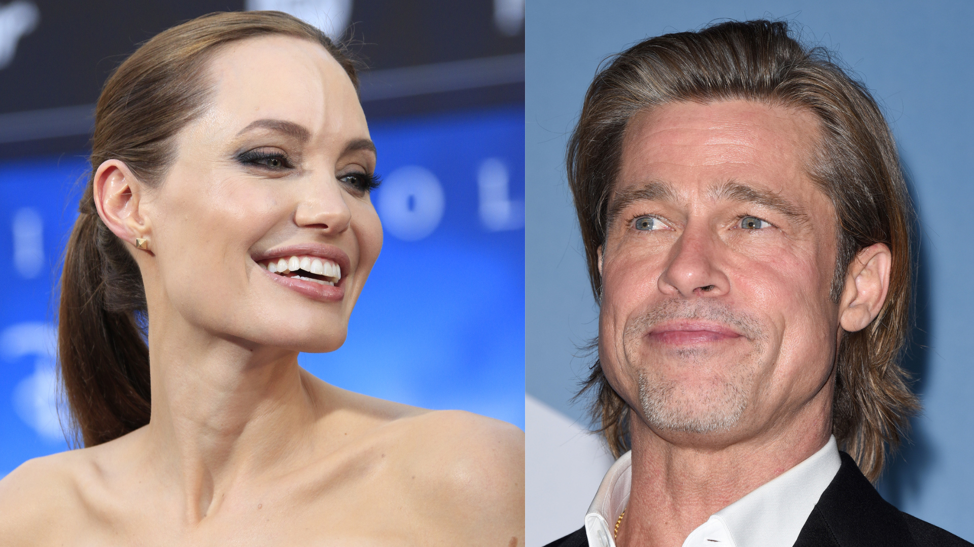 Brad Pitt and Angelina Jolie smiling at a past public event, symbolizing the resolution of their eight-year divorce battle.